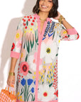 Painterly Wildflower Sheer Shirt Dress – Pink Trim