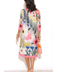 Painterly Wildflower Sheer Shirt Dress – Pink Trim