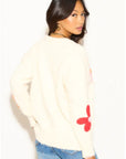 Floral Pattern Embroidered Soft knit Long Sleeves Jumper in Cream