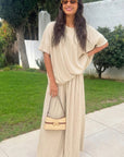 Oversized comfort stretch-jersey top and Relaxed-fit trousers in Beige white
