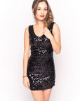 Plain color sequin V neck dress (Black)