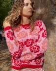Red And Pink Floral Pattern Soft Knit Jumper