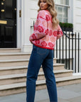 Red And Pink Floral Pattern Soft Knit Jumper