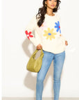 Floral Pattern Embroidered Soft knit Long Sleeves Jumper in Cream