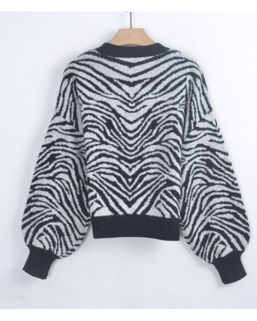 Soft knit Zebra print Jumper in Black