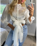 Cross Back and fron tie up crop shirt top in white