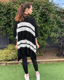 Knitted Poncho Cape in Black and White Stripe