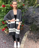 White Stripe Knitted Thick Wraps (Grey)