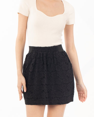 Black Floral Lace Skater Skirts