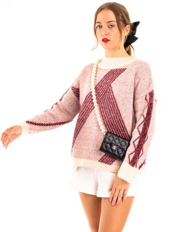 Pink metallic effect stripe design jumper