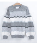 Multi color stripe soft knit oversized relaxed fit jumper balloon sleeves