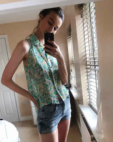 Floral Print Sleeveless Shirt (Green)