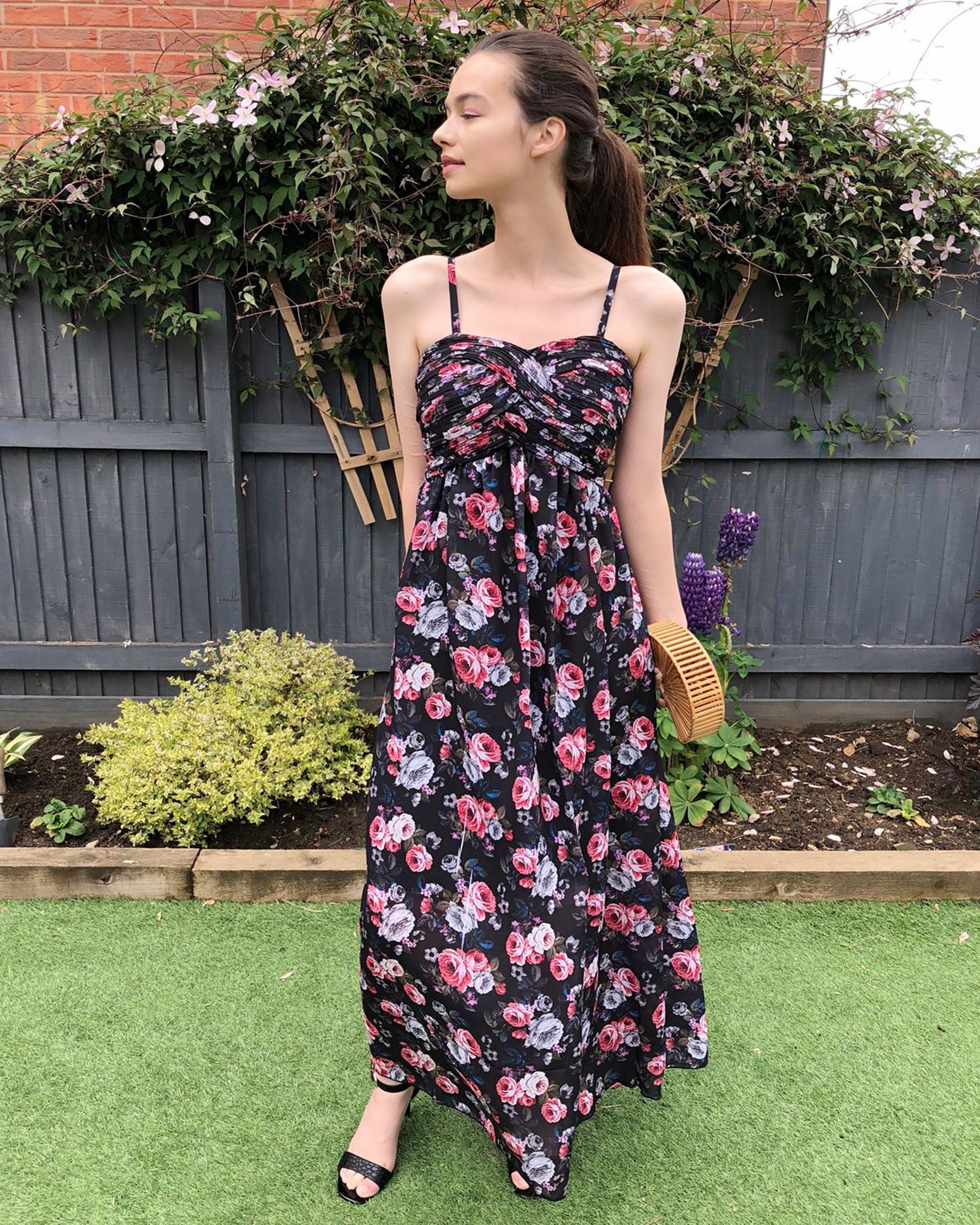chinese dress ladies Black and white floral maxi chiffon dress 5031 – Xiaolizi