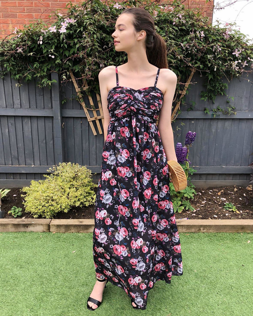 Printed Chiffon Maxi Dress in floral print