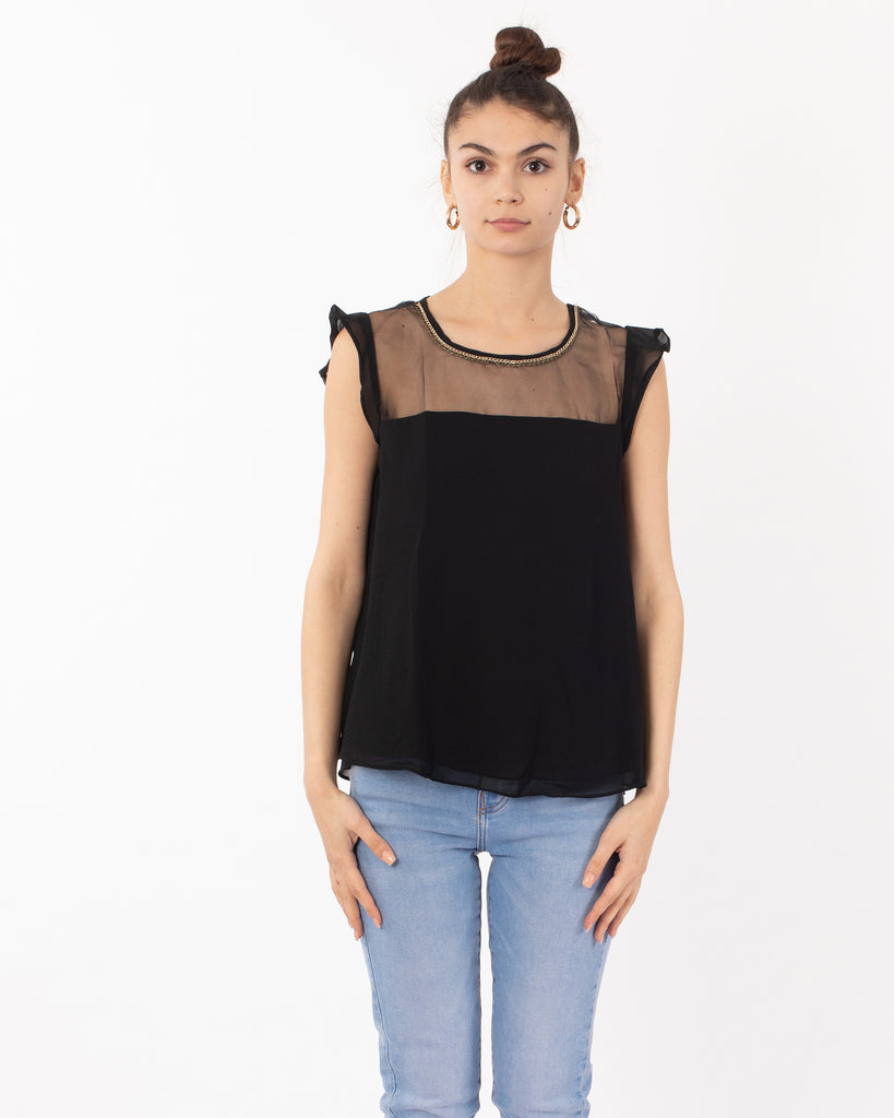 Organza Chiffon Gold Chain Top (Black)