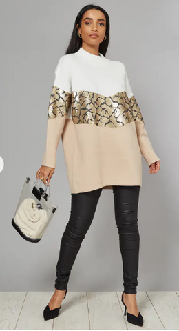 Oversized Sequin Jumper in Black/Grey