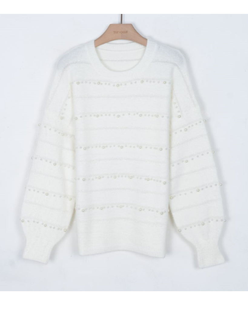 Pearl embellished soft knit jumper in white