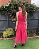Sleeveless Pleated Maxi Dress (Salmon Pink)