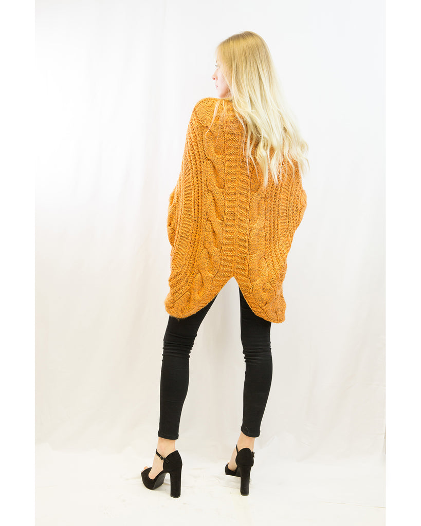 Cable knit oversize batwing cardigan in orange
