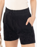 Black Velour Floral Runner Shorts