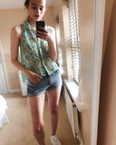 Floral Print Sleeveless Shirt (Green)