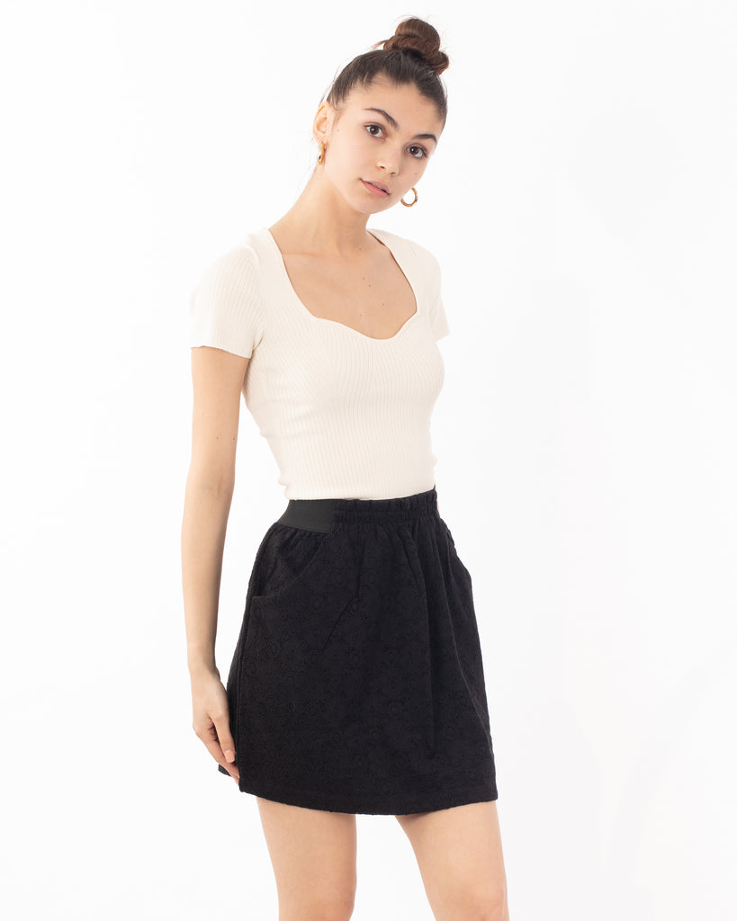 Black Floral Lace Skater Skirts