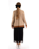 Metallic Gold Trims Stripe And Diamond Print Wool Blend Knitted Cardigan