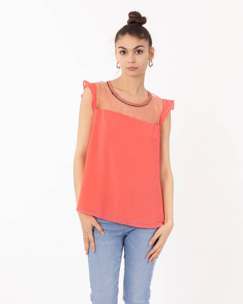 Organza Chiffon Gold Chain Top (Red)