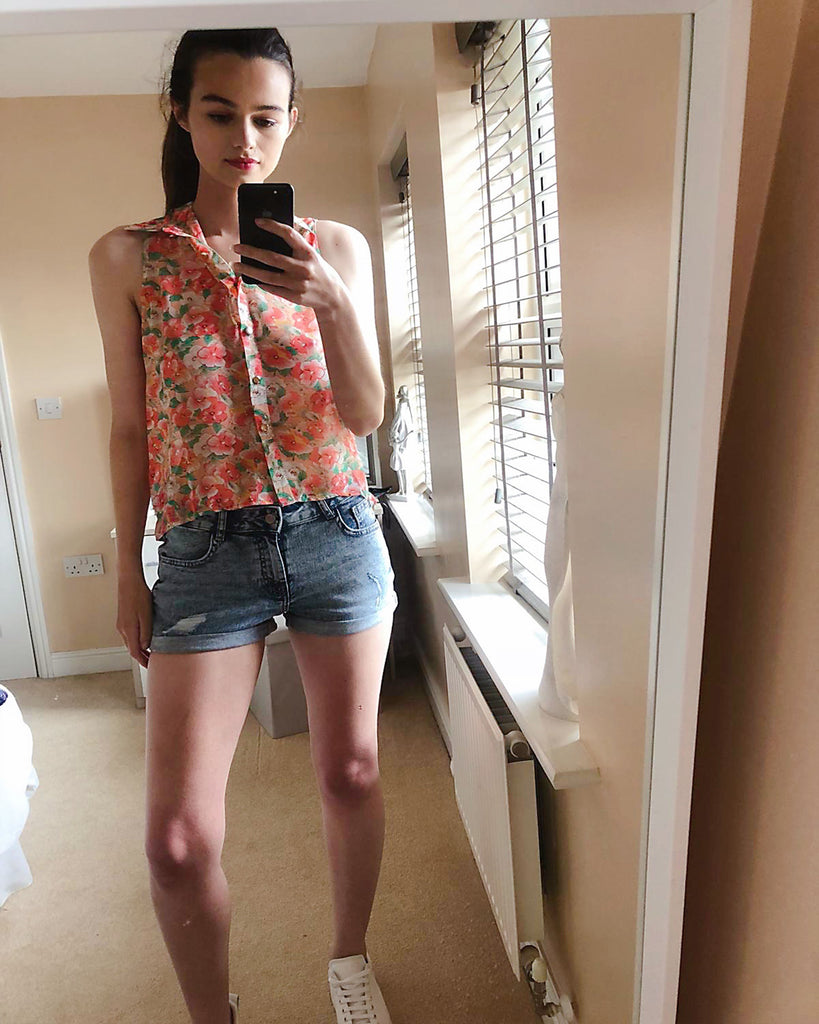 Floral Print Sleeveless Shirt (Pink)