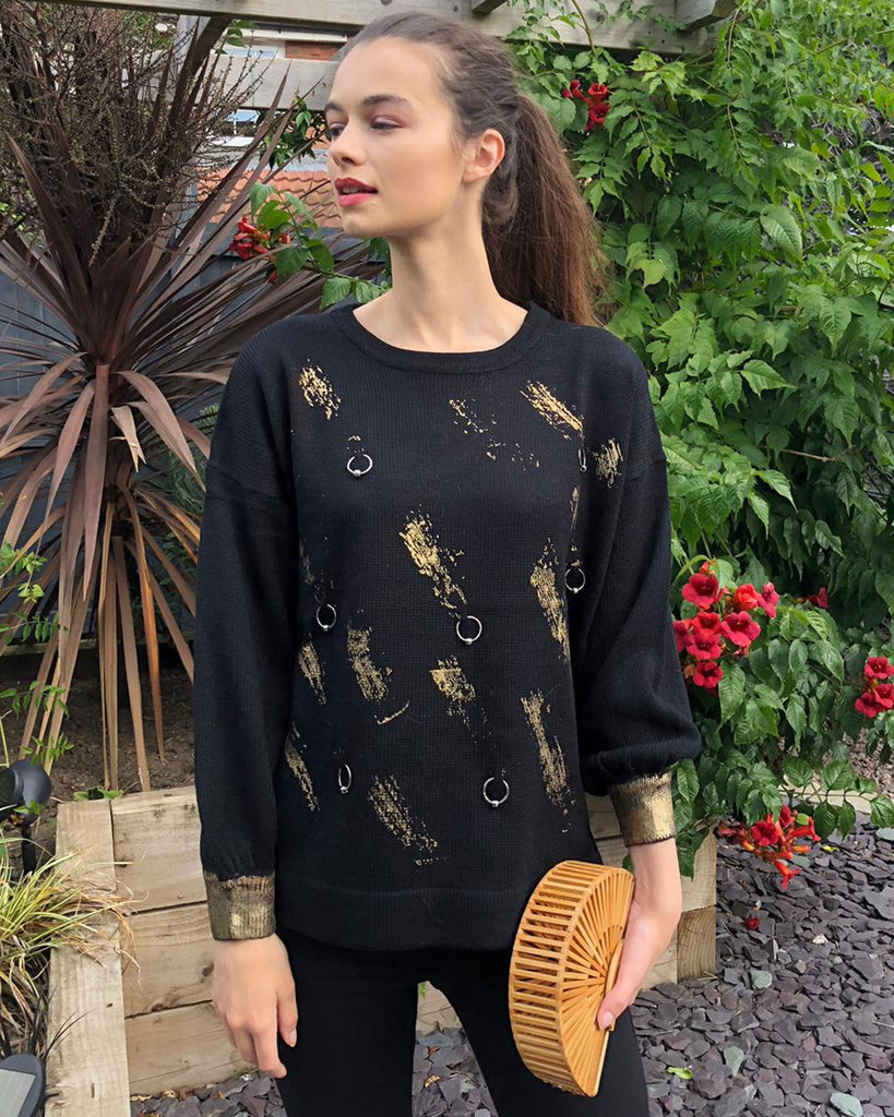 Gold Printed Jumper with Ring embellished