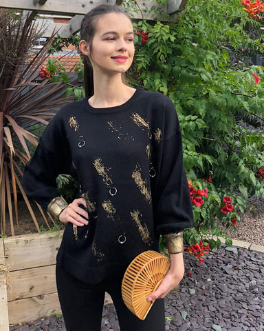 Gold Printed Jumper with Ring embellished