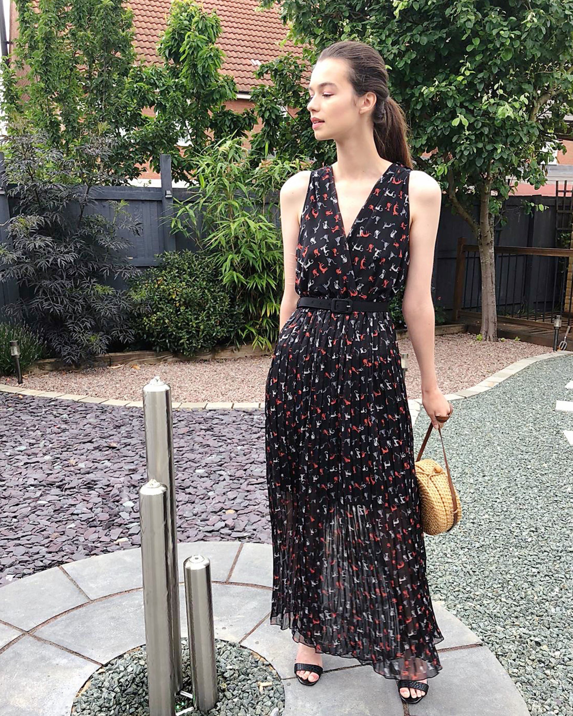 Chiffon Cross Wrap Maxi Dress Cat Print – CYLONDON