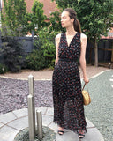 Chiffon Cross Wrap Maxi Dress Cat Print