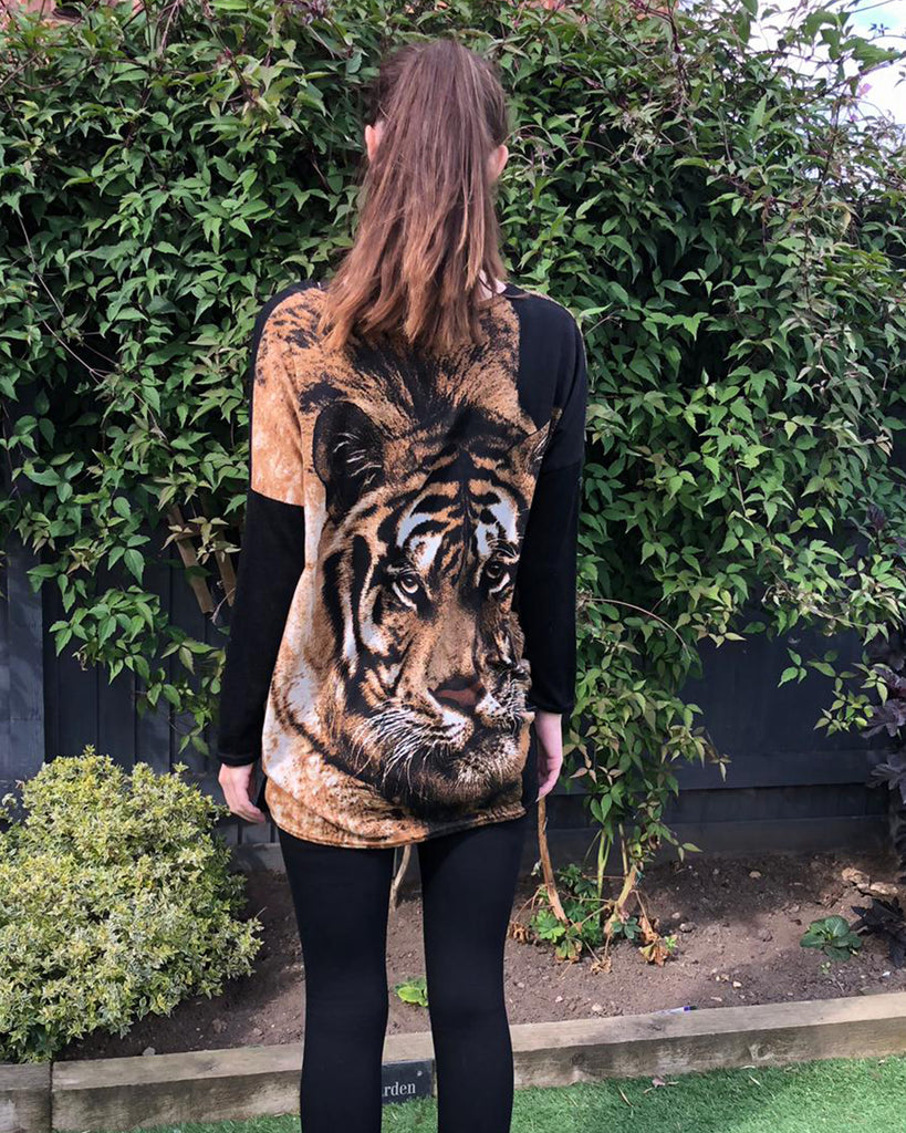 Tiger Printed Batwing Knitted Jumper