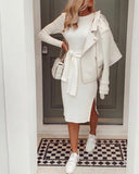 Fine knit bodycon dress with knot tie design in cream white