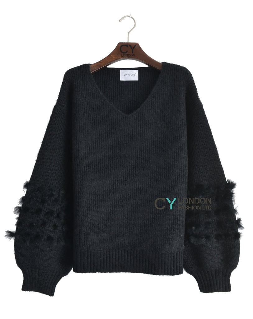 Fur balloon sleeves design Jumper