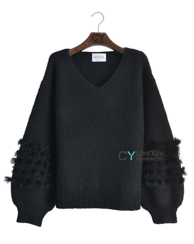 Fur balloon sleeves design Jumper