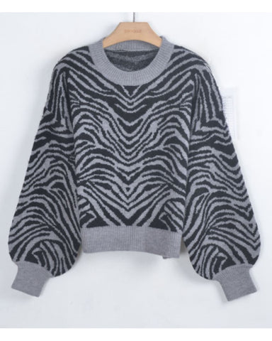 Soft knit Zebra print Jumper in grey