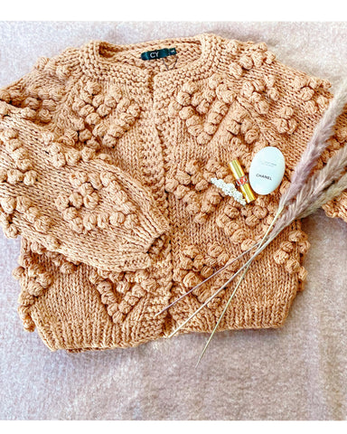 Cozy Knitted Cardigan with love heart in Beige