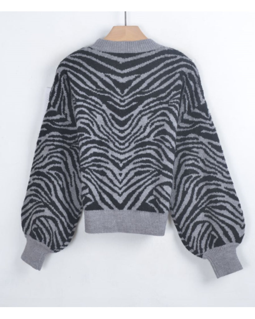 Soft knit Zebra print Jumper in grey