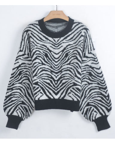 Soft knit Zebra print Jumper in Black