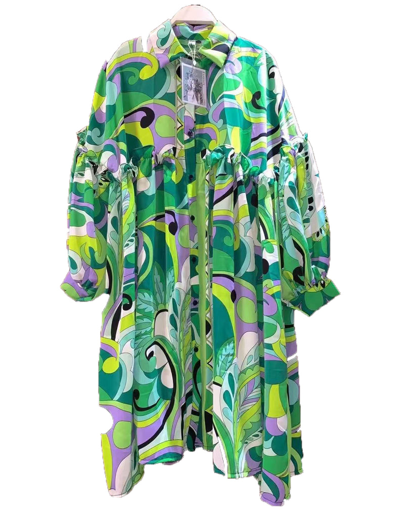 Green Purple Paisley Paisley Scarf print Silky feeling oversize dress
