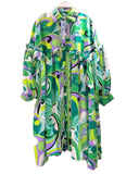 Green Purple Paisley Paisley Scarf print Silky feeling oversize dress
