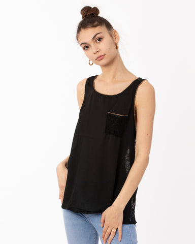 Chain Neck Line Detail Vest Top (Black)