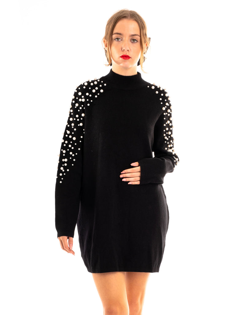 Oversized jumper with faux pearl embellishment in Black