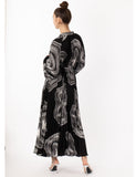 Black Textured scarf print pleated long shirt dress