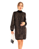 Gold metallic design long jumper dress in black