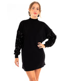 Sequin embellished full sleeves jumper dress in black