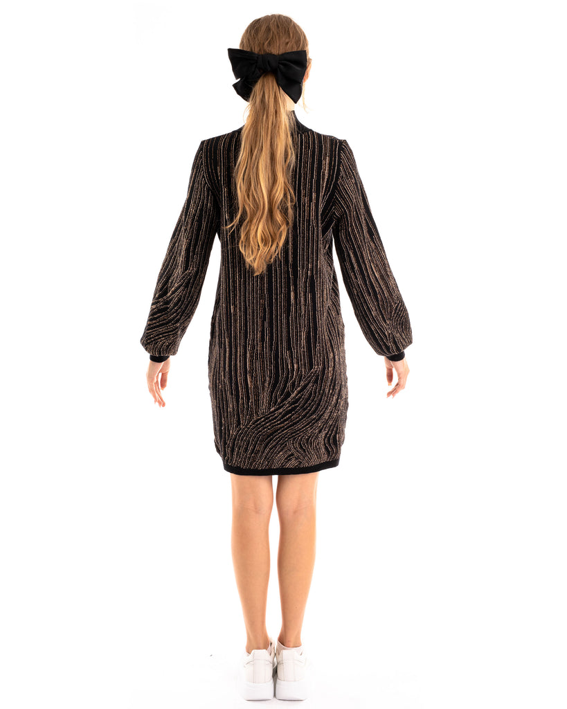 Gold metallic design long jumper dress in black