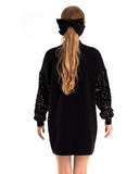 Sequin embellished full sleeves jumper dress in black